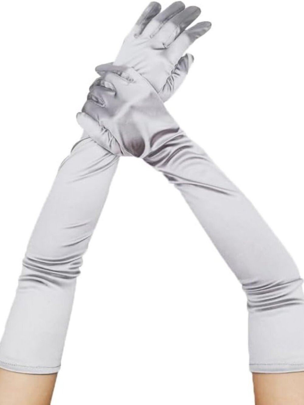 Women's Grey 1920s Elbow Length Stretchy Satin Long Opera Gloves